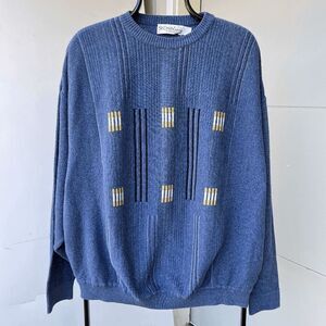 Vintage St. Croix Knits XXL Blue Geometric Midweight Knit Sweater - XXL